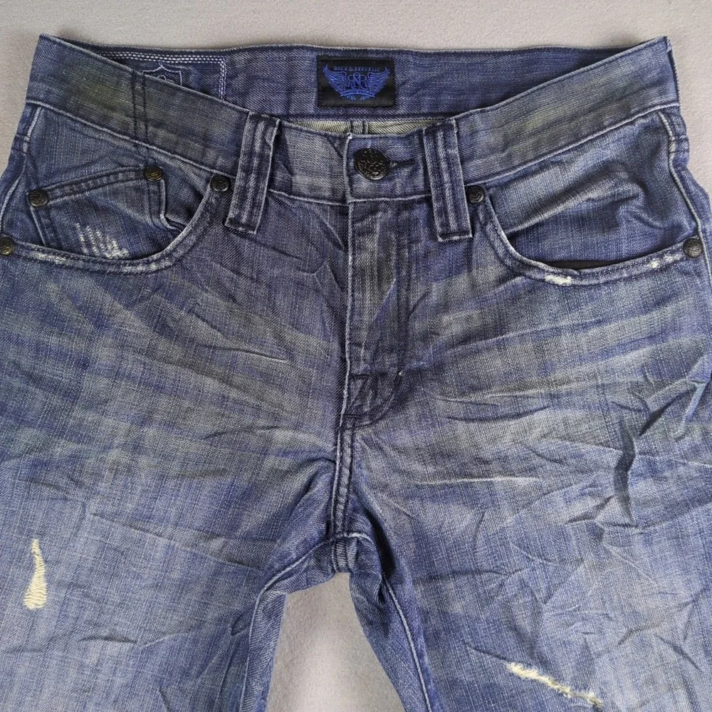 Rock & Republic Jeans Mens 30x30 Blue Dirty Denim Medium Wash Distressed Colburg